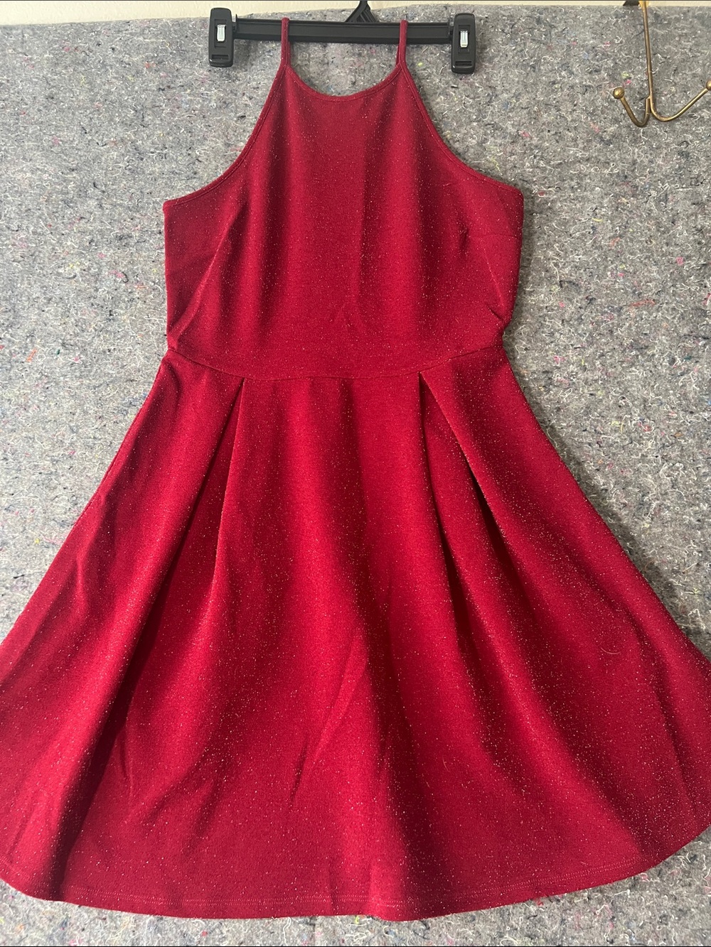 Monteau Sparkle Halter Fit & Flare Dress - Red